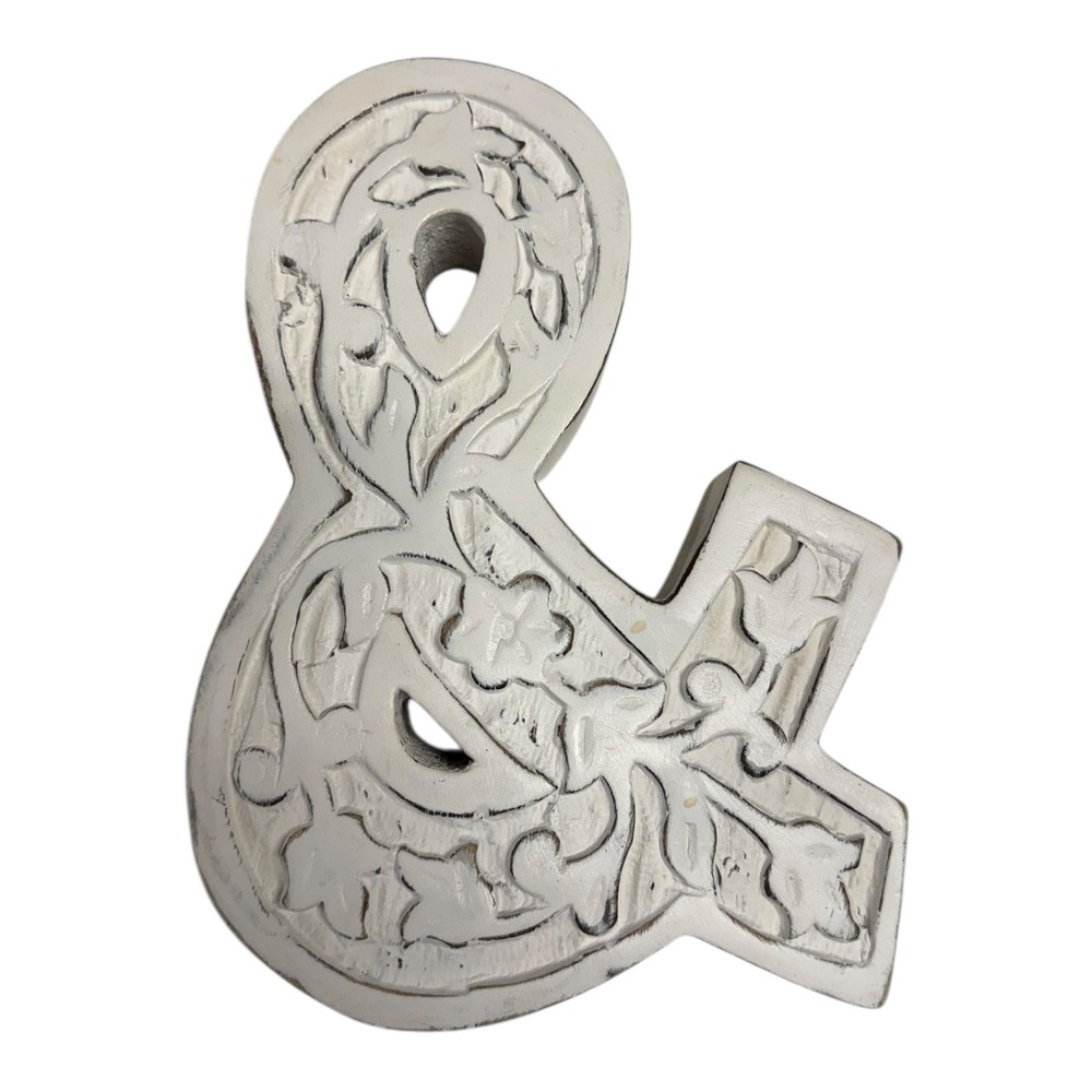 Nicole Miller Home Decor Ampersand Wall Art Hanging Floral Carved Wood